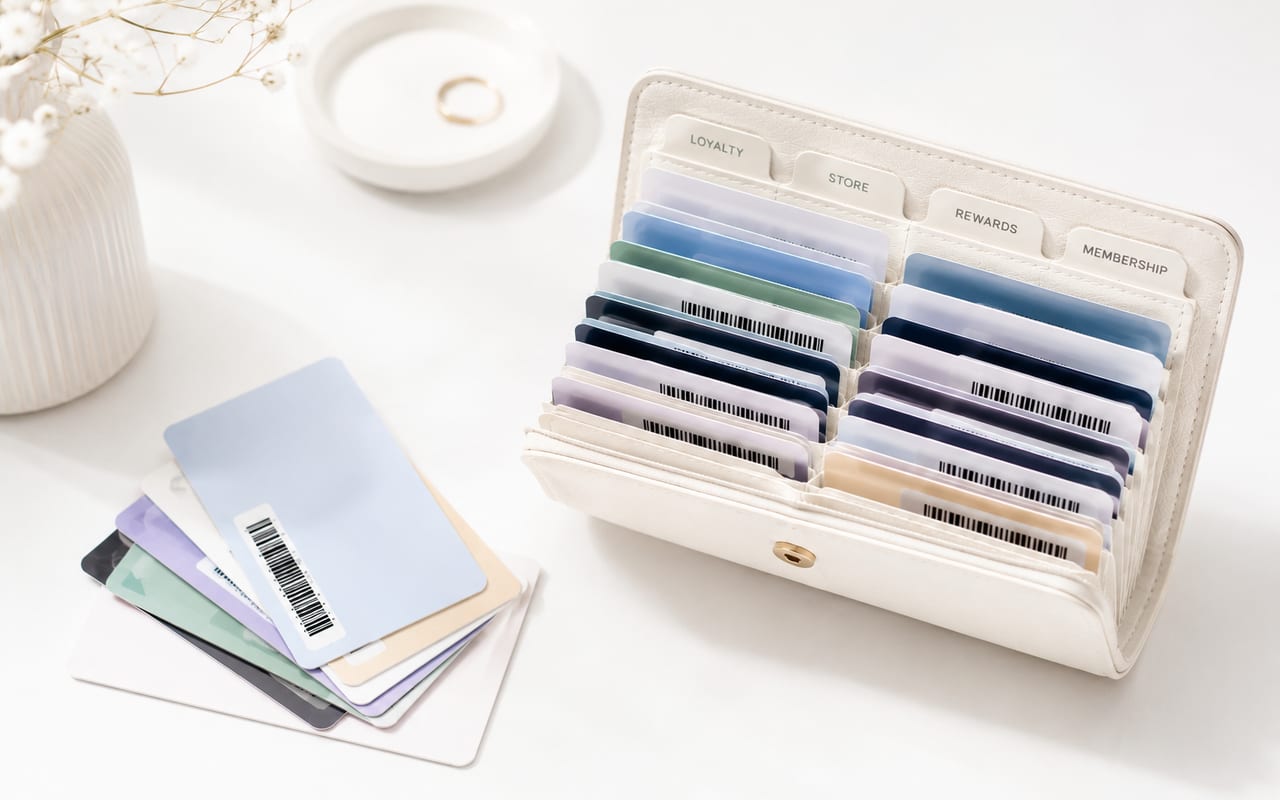 Organized wallet of generic loyalty, store, and rewards cards